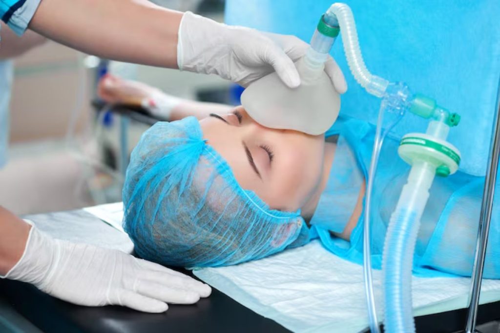 patient receiving general anesthesia during oral surgery or dental sedation procedure
