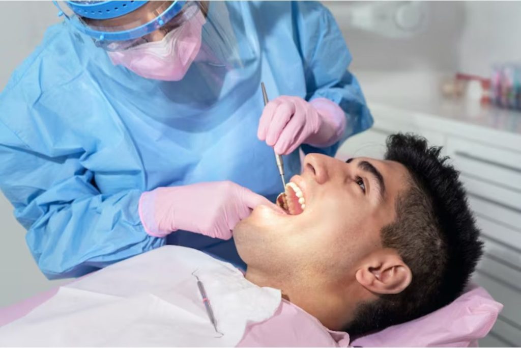 patient undergoing a wisdom tooth extraction procedure at a dental clinic